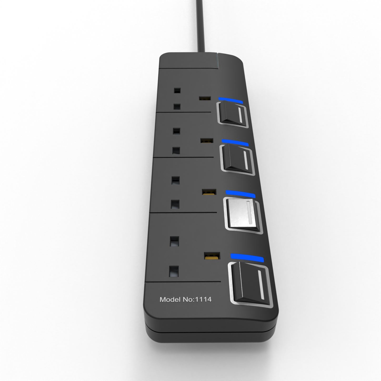 Black Extension Cord 2M Lead 4 Way Plug - Image 3