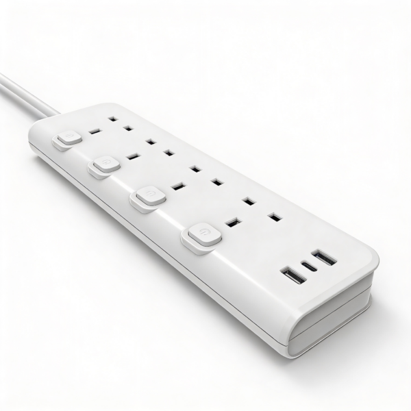 4 Way Extension Cable Socket White
